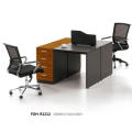 Dark Wood Modular Office Face to Face 2 Staff People Desk with Low Screen